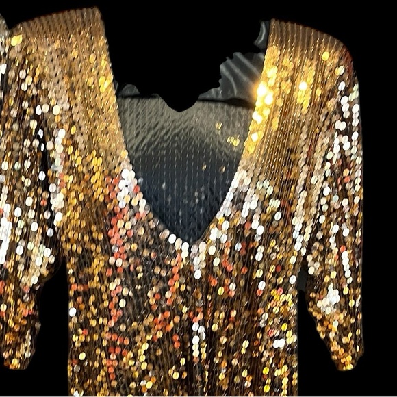 Vintage Oleg Cassini bronze sequins dress. - Picture 4 of 13